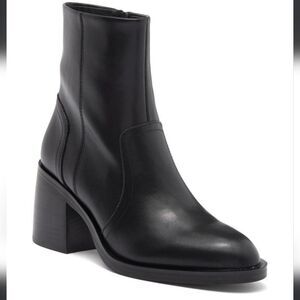 Steve Madden Phillie Womens Black Leather Block Heel Almond Toe Ankle Boot NWOB